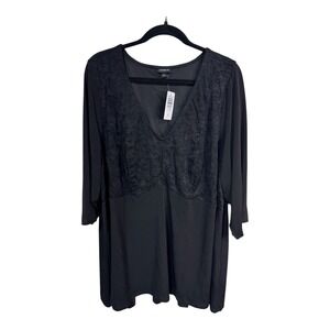 Torrid Studio Knit Lace V Neck Babydoll Top Deep Black Women's Plus Size 4X‎ New